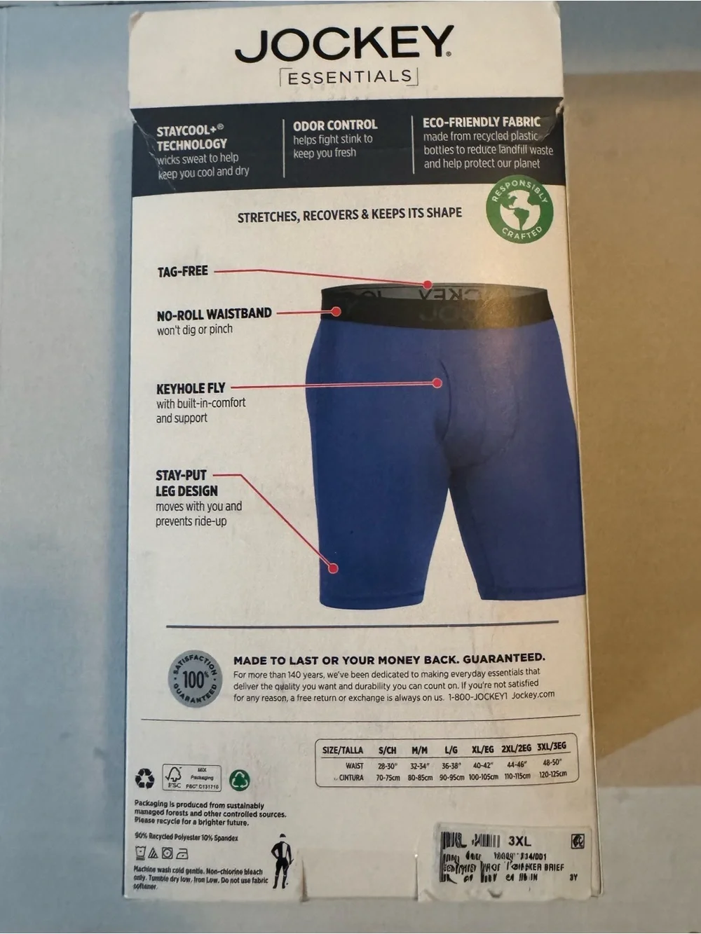 Jockey® Essentials Men's Microfiber Long Leg Boxer Brief Underwear, Pack of 3